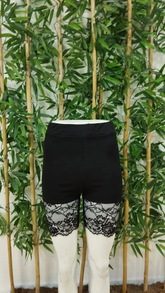 Kadın Yüksel Bel Dantelli Kısa Dalgıç Tayt - 6
