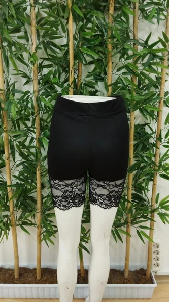 Kadın Yüksel Bel Dantelli Kısa Dalgıç Tayt - 8