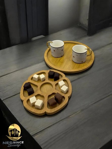 2'li Ahşap Papatya Model Dekoratif Sunumluk Tepsi Seti (27x27) - 2