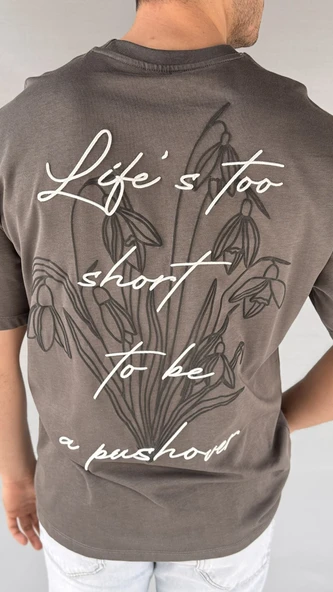 Life Baskılı Koyu Gri Erkek T-shirt - 2