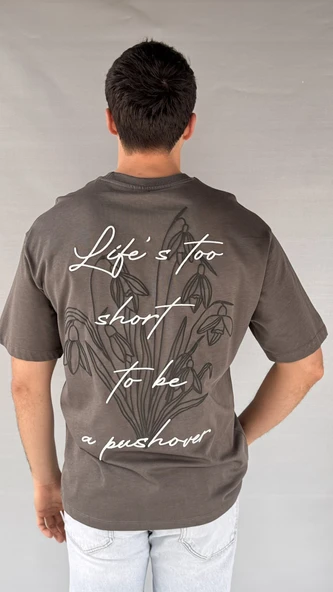 Life Baskılı Koyu Gri Erkek T-shirt