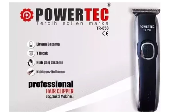 Powertec TR-858 Profesyonel Usb Şarjlı Saç Sakal Ense Vücut Tıraş Makines - 2