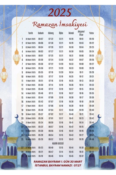 Ramazan İmsakiyesi Modern Kişiye Özel Tasarımlı Dijital Baskı 6 Adet A4 300 gr Model 38