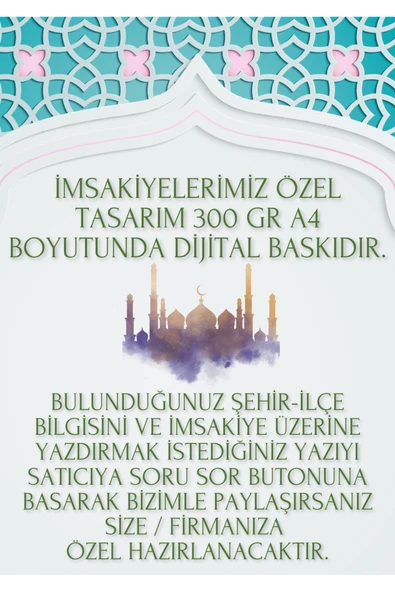 Ramazan İmsakiyesi Modern Kişiye Özel Tasarımlı Dijital Baskı 6 Adet A4 300 gr Model 36 - Resim 2