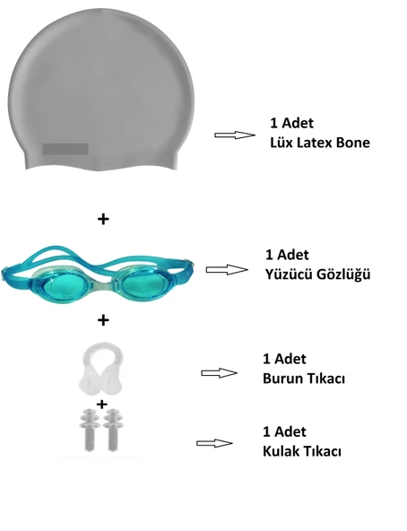 4lü Set Yetişkin Havuz Deniz Yüzücü Gözlüğü Boneli Tıkaçlı UV Korumalı Yüzme Seti - 3