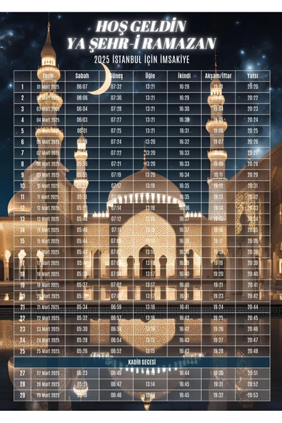 Ramazan İmsakiyesi Modern Kişiye Özel Tasarımlı Dijital Baskı 10 Adet A4 300 gr Model 15