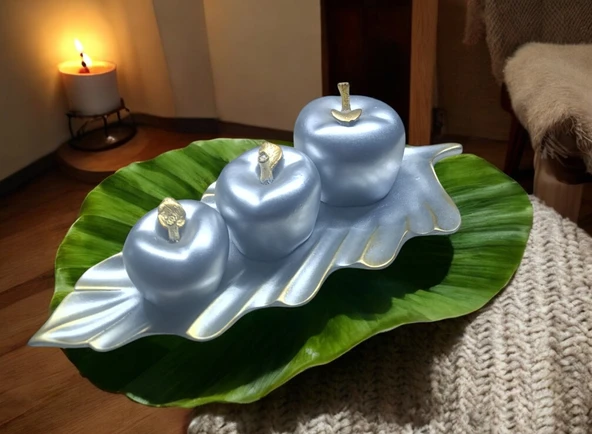 polyester,beyaz 3lü elma  biblosu - Resim 2