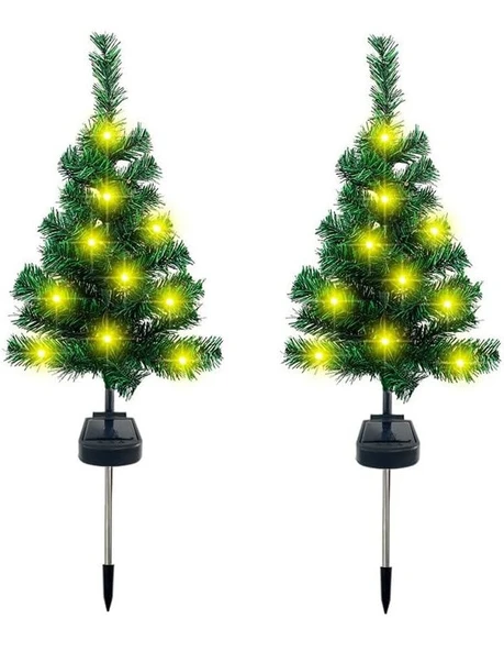 2 Adet Solar Güneş Enerjili Gün Işığı Dekoratif Çam Ağacı Bahçe Peyzaj Aydınlatma Süsü Led Işık - 2