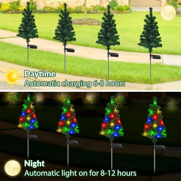 2 Adet Solar Güneş Enerjili RGB Işığı Dekoratif Çam Ağacı Bahçe Peyzaj Aydınlatma Süsü Led Işık - 2