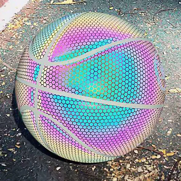 Reflektörlü Basketbol Topu Yüksek Kaliteli Hologramlı Gece Parlayan Basketbol Top