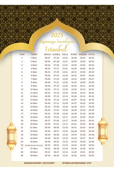 Ramazan İmsakiyesi Modern Kişiye Özel Tasarımlı Dijital Baskı 50 Adet A4 300 gr Model 41