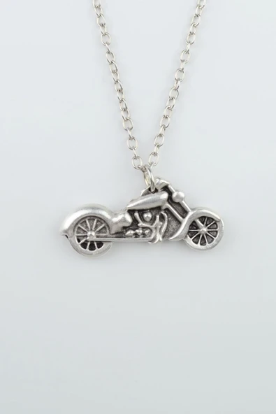 Chopper Motor Gümüş Kaplama Düz Zincir Kolye ürün görseli 1