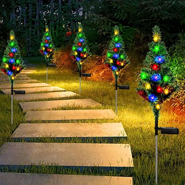 2 Adet Solar Güneş Enerjili RGB Işığı Dekoratif Çam Ağacı Bahçe Peyzaj Aydınlatma Süsü Led Işık