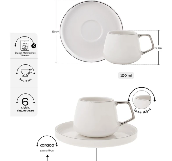 Saturn Platin 6 Kişilik Kahve Fincanı Takımı 100 ml - 2