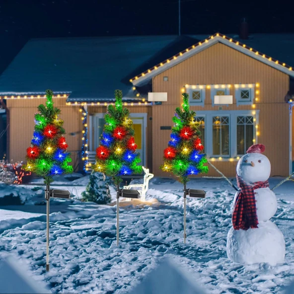 2 Adet Solar Güneş Enerjili RGB Işığı Dekoratif Çam Ağacı Bahçe Peyzaj Aydınlatma Süsü Led Işık - 4