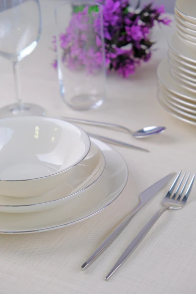 Tabak Evi Chic Platin Porselen Yemek Takımı 24 Parça 6 Kişilik