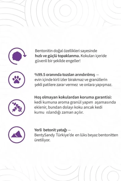 Hs Tarım BentySandy Lavanta Kokulu Topaklanan İnce Taneli Kedi Kumu 10L - 2