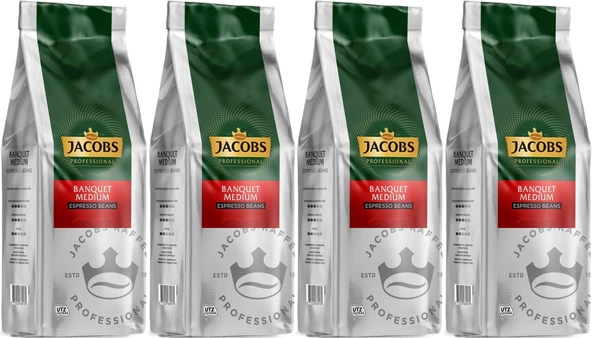 Jacobs Banquet Medium Çekirdek Kahve 1KG (Espresso Beans) (4 Lü Set)