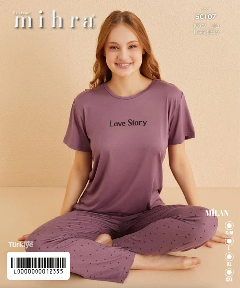 Mihra Kadın Bisiklet Yaka MİLAN Likralı Kısa Kol Pijama Takımı 50107L - 1 Adet  2XL Lila - 2