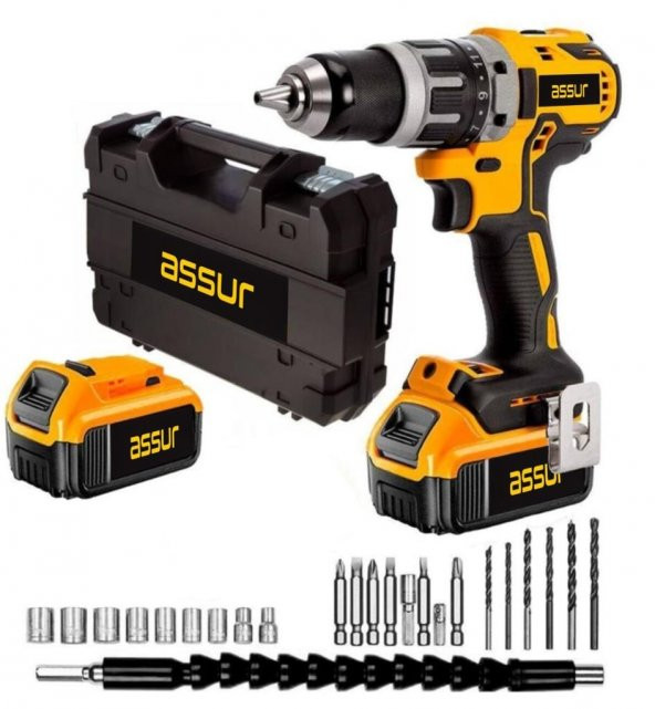 Assur Pro 58W 6Ah W-line Metal Şanzıman Çift Akülü Darbeli Şarjlı Matkap Profesyonel