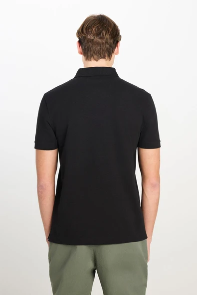 Erkek Regular Fit Polo T-shirt Black Black XL - Resim 3