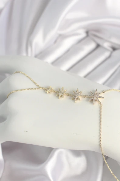 Pirinç Gold Renk Zirkon Taşlı Kutup Yıldız Model Kadın Şahmeran - TJ-SN613