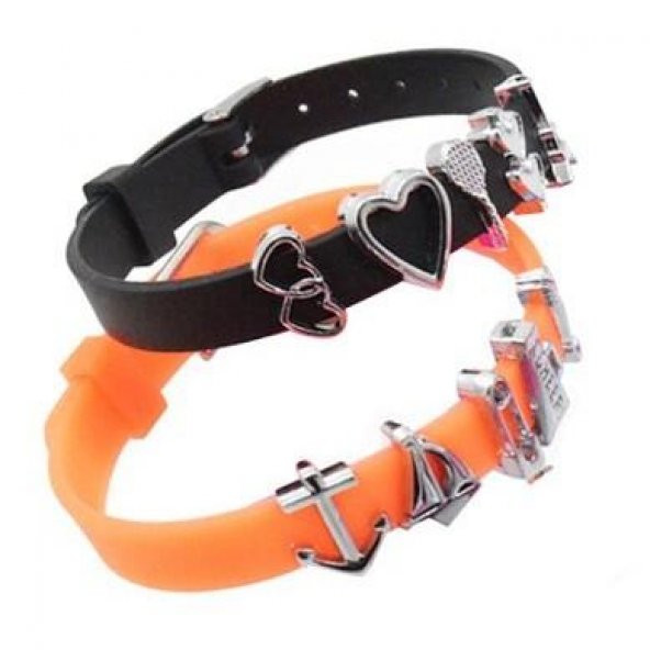 Bileklik 5 li Silikon Siyah 08 mm Ayarlanabilir Charm Takılabilen Bileklik - 4
