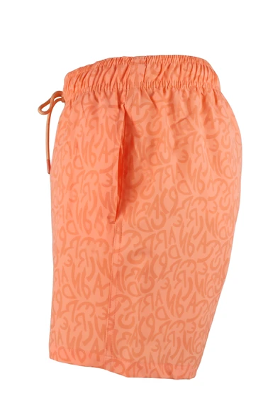 Erkek Deniz Şortu Cepli Pamuklu Polyester Su Yitici Tahriş Etmeyen Astar Desenli Turuncu BS-233 - 3