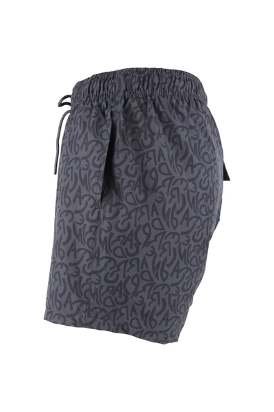 Erkek Deniz Şortu Cepli Pamuklu Polyester Su Yitici Tahriş Etmeyen Astar Desenli Antrasit BS-233 - 3