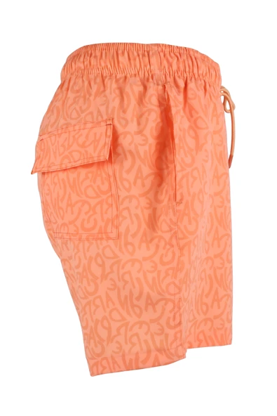 Erkek Deniz Şortu Cepli Pamuklu Polyester Su Yitici Tahriş Etmeyen Astar Desenli Turuncu BS-233 - 2