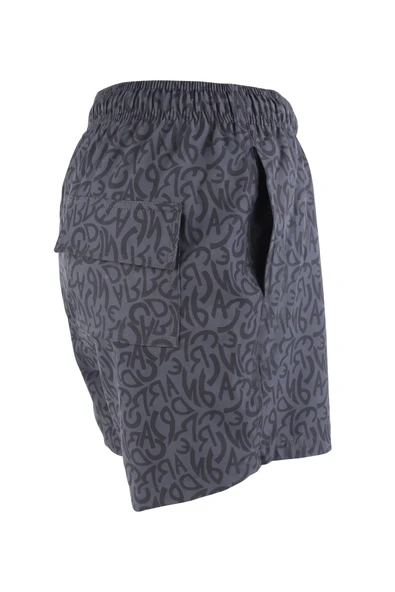Erkek Deniz Şortu Cepli Pamuklu Polyester Su Yitici Tahriş Etmeyen Astar Desenli Antrasit BS-233 - 2