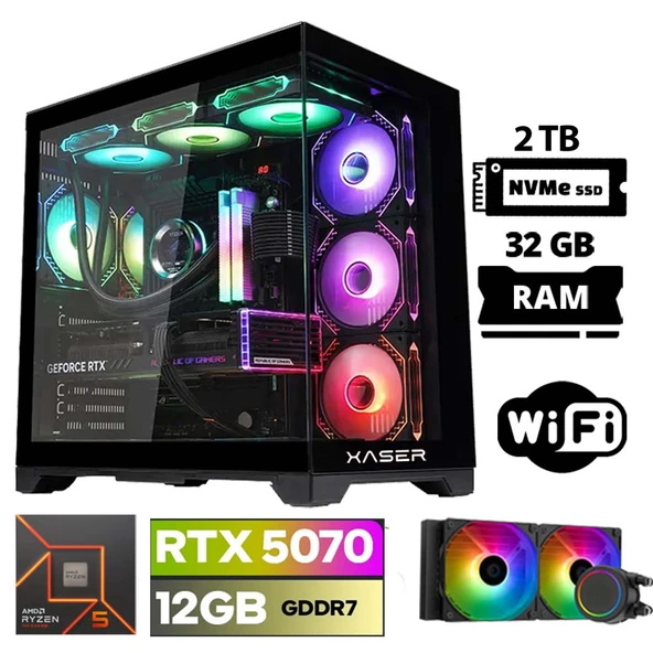 Xaser Lexus x50 Ryzen 5 7500F 32GB DDR5 Ram 2TB M.2 NVMe SSD 12GB RTX5070 Sıvı Soğutmalı Oyuncu Bilgisayarı ürün görseli