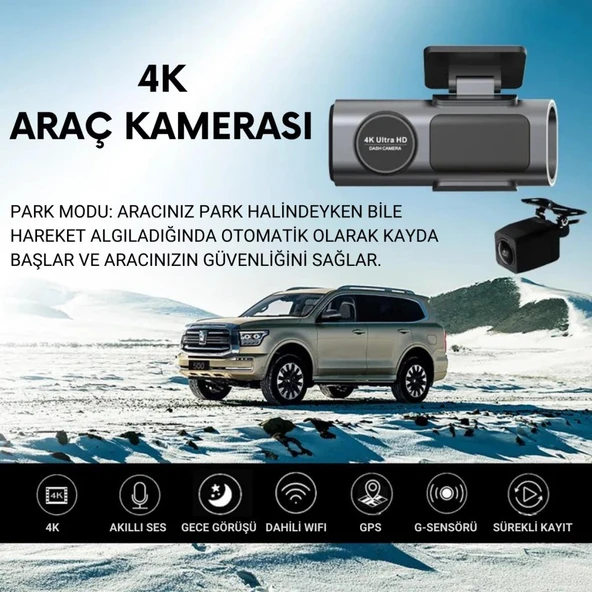 Coofbe GPS Mobil Uygulamalı 4K 170° Geniş Açı Gece Görüşlü Ön Arka Akıllı Araç İçi Kamera Park Modu G-sensor WiFi - 2