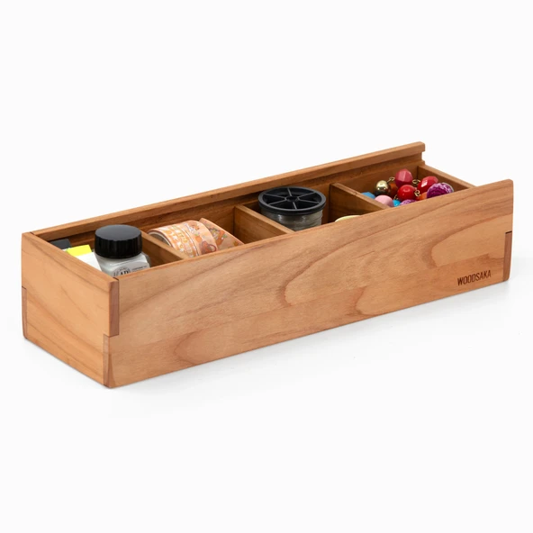 Woodsaka -Woodsaka - 4 Bölmeli Sürgülü Kapaklı Hediye ve Aksesuar Kutusu - 5