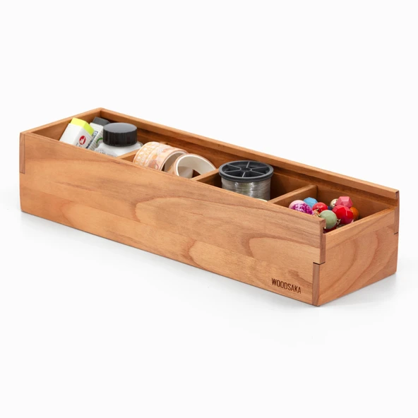 Woodsaka -Woodsaka - 4 Bölmeli Sürgülü Kapaklı Hediye ve Aksesuar Kutusu - 6