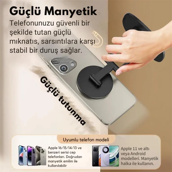 Coofbe Magsafe Uyumlu Metal Ayarlanabilir 360 Döner Masaüstü Telefon Tutucu Telefon Standı Kaymaz - 4