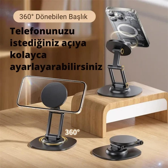 Coofbe Magsafe Uyumlu Metal Ayarlanabilir 360 Döner Masaüstü Telefon Tutucu Telefon Standı Kaymaz - 3