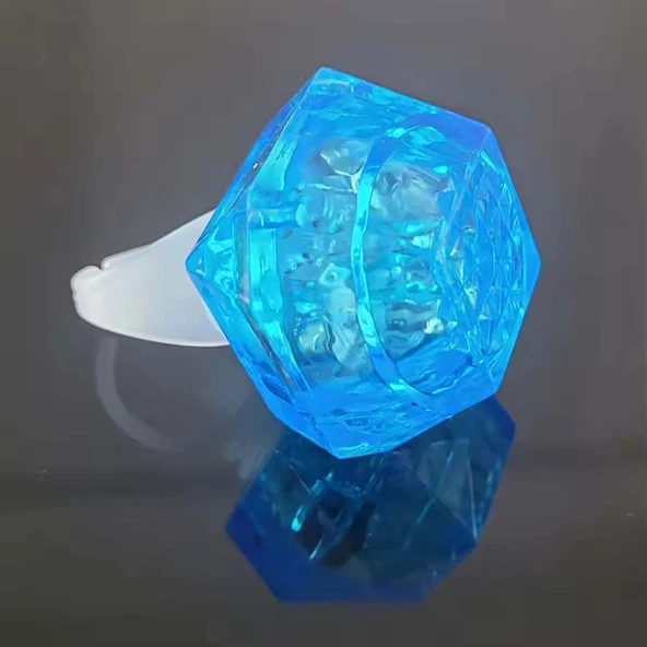Kristal Tasarımlı Led Glow Işıklı 3 Modlu Mavi Yüzük 3.5 x 5 cm