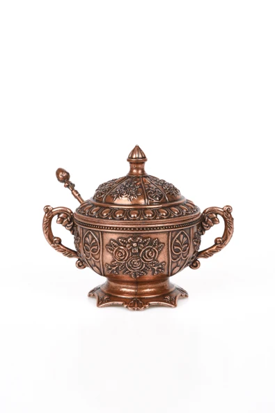 DMT COPPER HOME Gaziantep Bakır Zamak Şekerlik Kase yükseklik 11 cm Genişlik 13 cm&(KAŞIK DAHİL) - 2