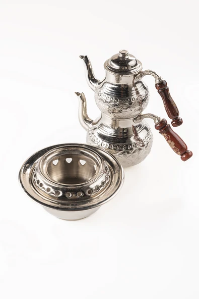 DMT Gaziantep Bakır Çaydanlık Takımı ve Balkon Sefası Takımı Komple EL ÇİÇEK İŞLEMELİ