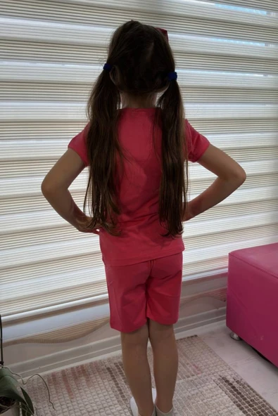 Pembe Kuromi Kısa Kollu Şortlu Çizgi Karakter Baskılı Kız Çocuk 2li Takım - 3