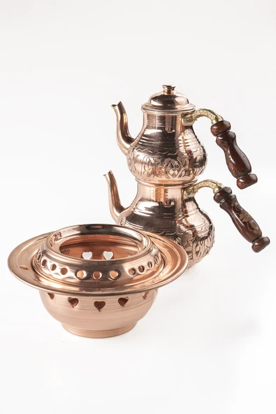 DMT Gaziantep Bakır Çaydanlık Takımı ve Balkon Sefası Takımı Komple EL KESKİ İŞLEMESİ