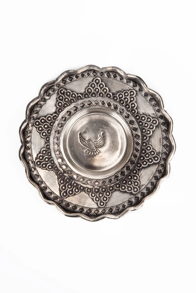 DMT Gaziantep Bakır Osmanlı Türk Kahve Fincanı tek kişilik ağır işlemeli Fincan Üzüm işlemeli - 3