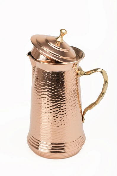 DMT Gaziantep Bakır El Dövmeli Sürahi kalaylı yük:27 cm kalınlık:0,5mm 1,75 litre kapasite Çap:13cm