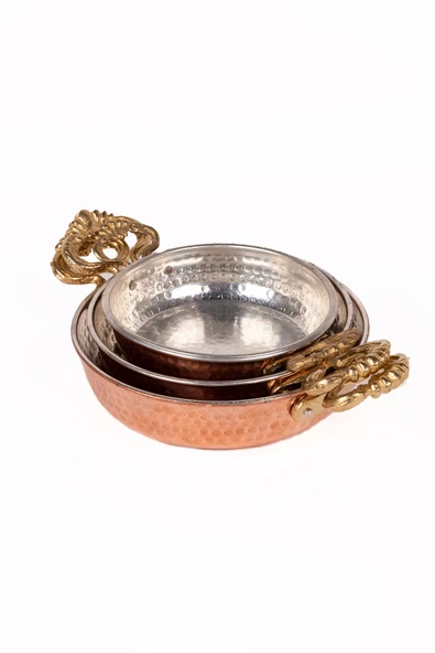 DMT Gaziantep Bakır Sahan Omlet Yumurta Tavası 3'lü set 1.sınıf 14-16-18 cm (kalaylı)