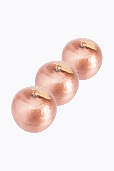 EL İŞİ BAKIR ŞEKERLİK TAKIMI 3 LÜ ELMA MOTİF OTANTİK GÖRÜNÜM EL DÖVMESİ LOKUMLUK (ÇAP 10,5 CM)