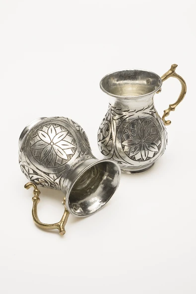 DMT Gaziantep Bakır El İşlemesi 2 Parça Su&Ayran Bardak Takımı Bardak Meşrubat Takımı 1mm - 2