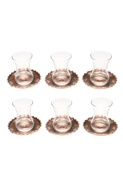 Gaziantep Bakır El İşİ Çay Seti Takımı&Çay Sunum Setİ 6 kişilik 6 PARÇA(6 BARDAK HEDİYELİ) - 2