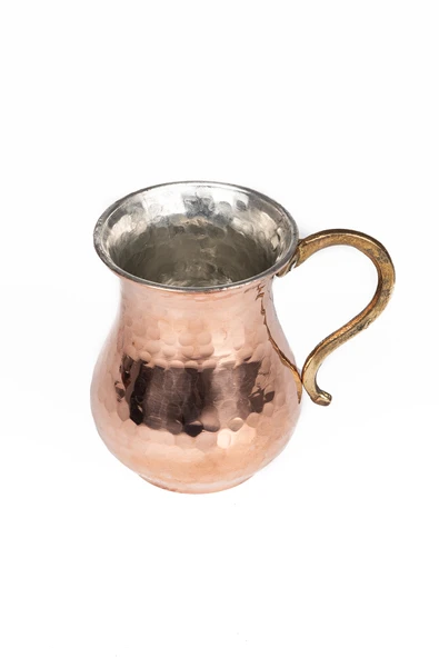 DMT Gaziantep Bakırdan El Dövmesi Su ve Ayran Bardak boy 10cm genişlik 6,1cm kalınlık 1mm kalaylı