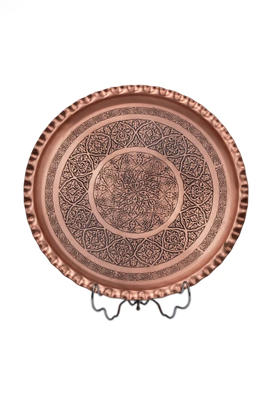DMT Gaziantep Bakır 32cm El İŞİ Sunum Servis tepsisi 32cm ESKİTME (ÇİRTİKLİ)